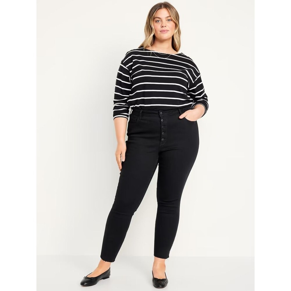 Old Navy Rockstar 360 Stretch Super Skinny Jeans Womens 18 Black Raw Hem NEW